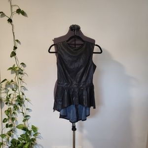 Vegan Leather Peplum Top Size Small
